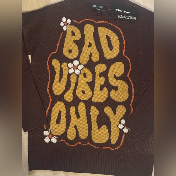 NWT Dolls Kill Current Mood Sweater Bad Vibes Only Oversized Sz XS - Picture 3 of 5